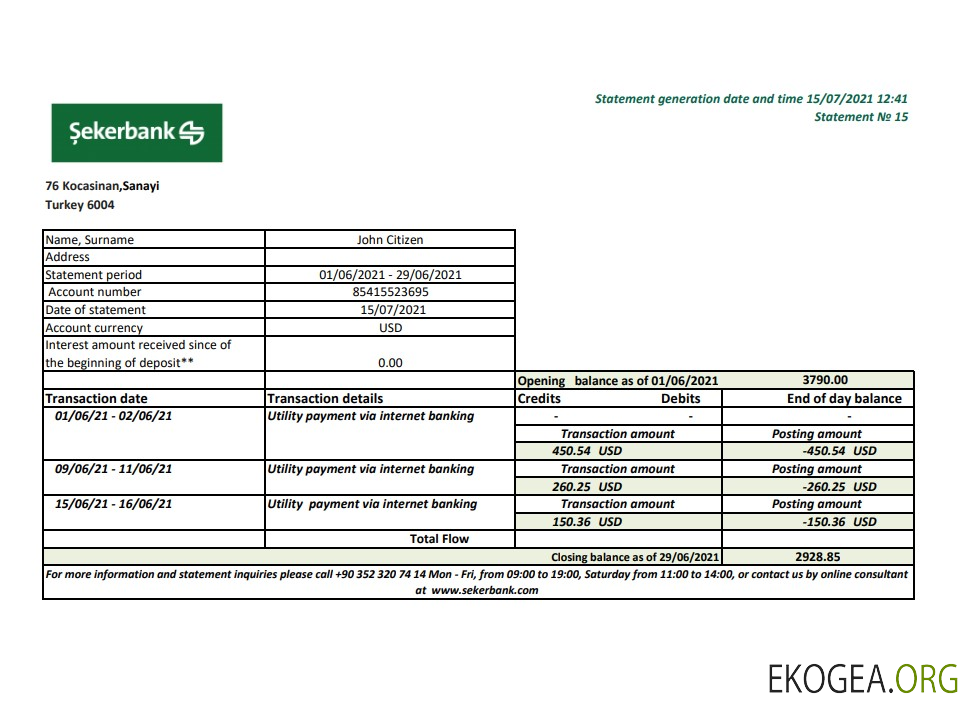 Turquie Sekerbank excel pdf